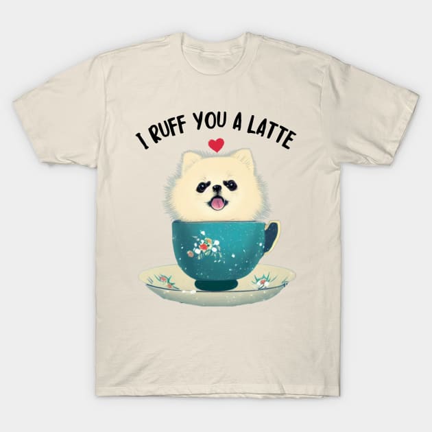 I Love Cutest Teacup Pomeranian Dog A Lot Cream White Pomeranian Puppy T-Shirt by Mochabonk